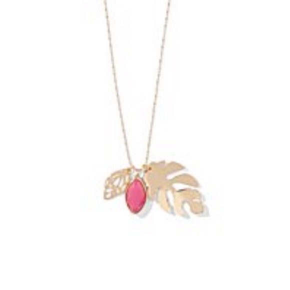 Jewelry - Pink  palm leaf long statement necklace